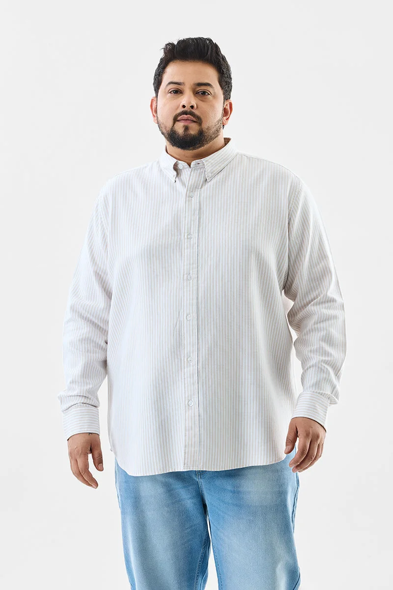 SNITCH Beige 100% Cotton Stripes Plus Size Shirt for Men | Best Price UAE