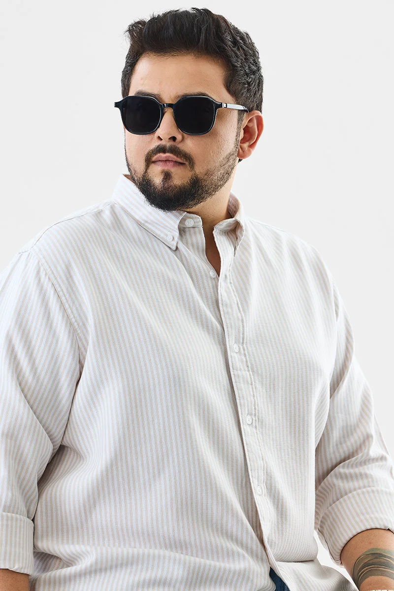 SNITCH Beige 100% Cotton Stripes Plus Size Shirt for Men | Best Price UAE