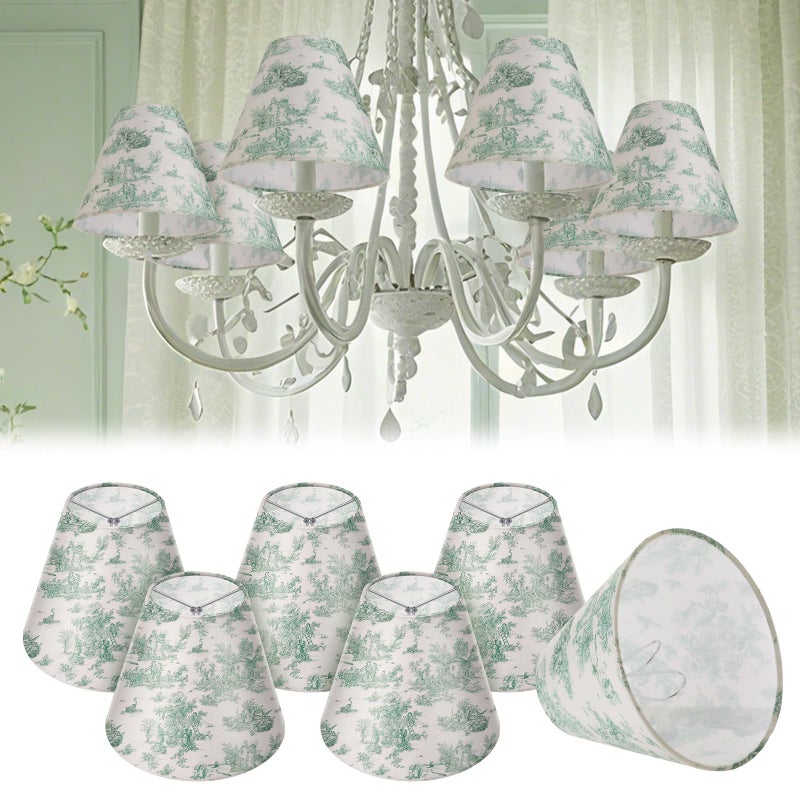 VIHOSE 6 Pcs Chandelier Lamp Shades Small Lamp Shade 3 Top x 6 Bottom x 5 Slant French Countryside Toile Clip on Lampshade for Wall Sconces Pendant LightingCrane and HumanSage Green - Image 2
