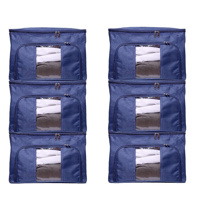 STORAGE BAGS CLOSET ORGANIZER CLOTH STORAGE BAG FOR WARDROBE SAREE COVER PACK OF 6 NAVY BLUE