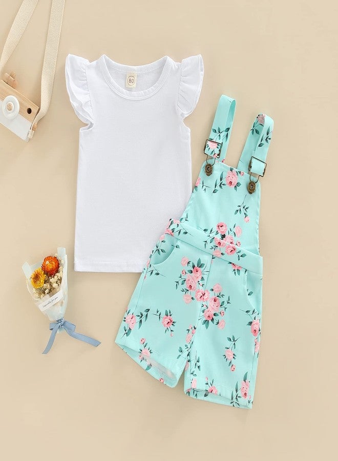 Gureui Baby Girl Summer Clothes T-Shirt Tops Suspender Flower Overalls Shorts Toddler Infant Outfit Floral 18-24 Months - Image 2