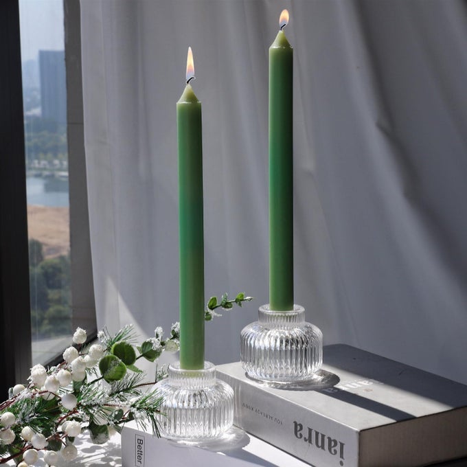 CANDLE STICK CANDLE HOLDER SET OF 4 CLEAR TAPER CANDLE HOLDERS FOR WEDDING TABLE CENTERPIECE RIBBED GLASS VOTIVE CANDLE HOLDERS FOR CHRISTMAS PARTY HOME DECOR