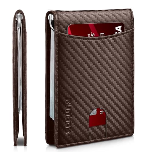RUNBOX Slim Wallet for Men Genuine Leather RFID Blocking Bifold Minimalist Front Pocket Mens Wallet with Money Clip Thin Gift Box - Image 1