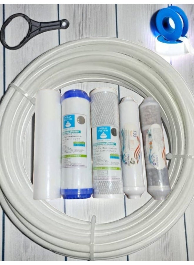 Aqua 5-stage water filter candle set with 3-meter hose reel + Teflon reel + filter wrench