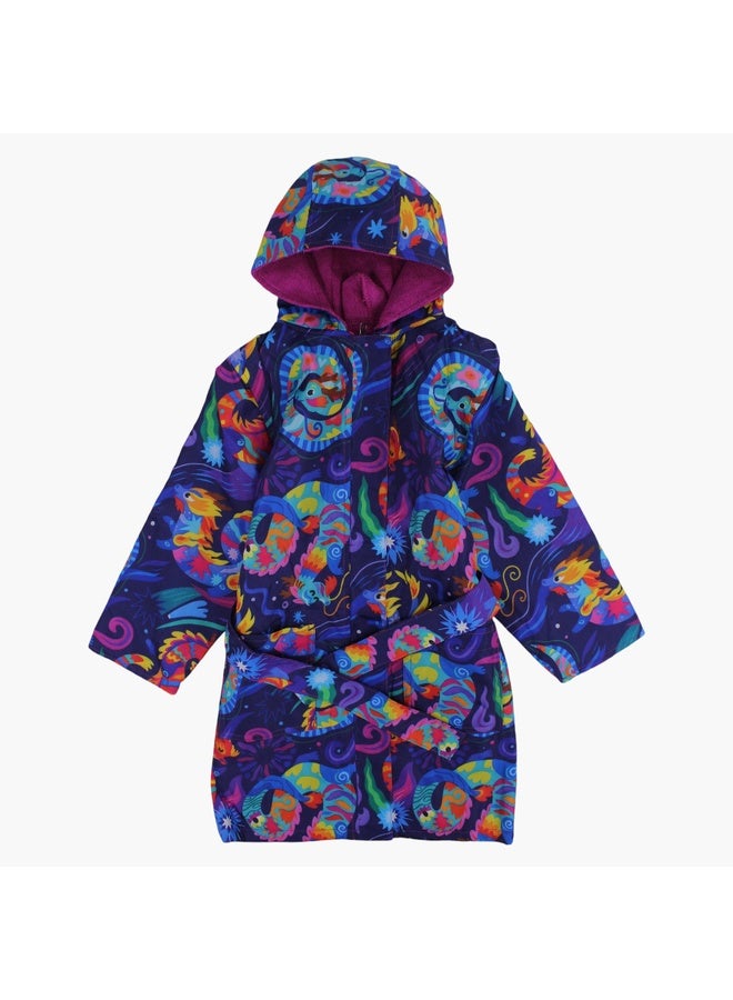 آي وير I.Wear رداء سباحة للبنات - كحلي مع طباعة ملونة  - Image 1