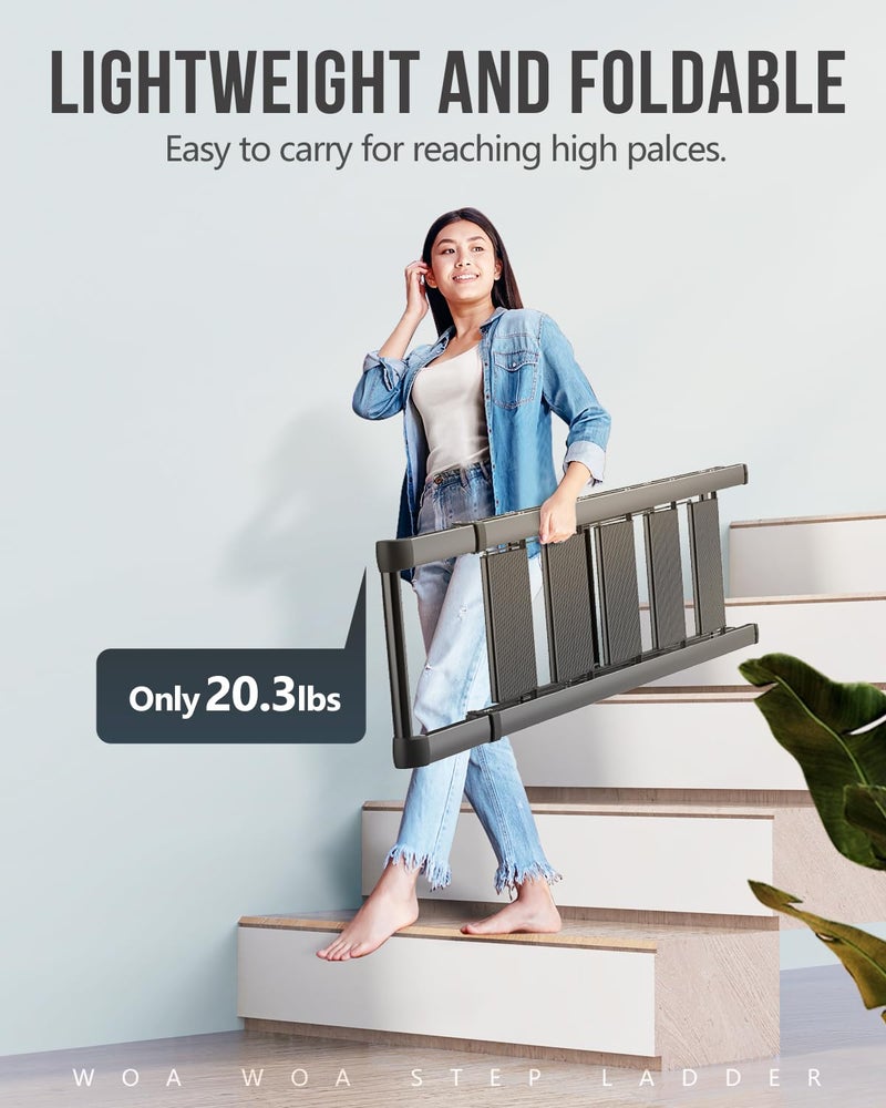 WOA WOA 5 Step Ladder, Ladders for Home, Anti-Slip Pedals, Step Stool Foldable, Lightweight to Move, Ease of Storage, Reach 10ft for Closet Kitchen Library, Hold 300lbs - Black - Image 5