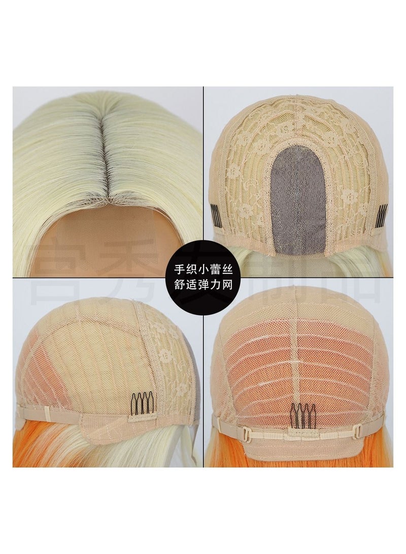 إستيل شعر مستعار أوروبي وأمريكي برتقالي متدرج قصير مستقيم شعر بوب في منتصف بدلة رأس دانتيل تتظاهر باروكة شعر مستعار برتقالي - Image 3