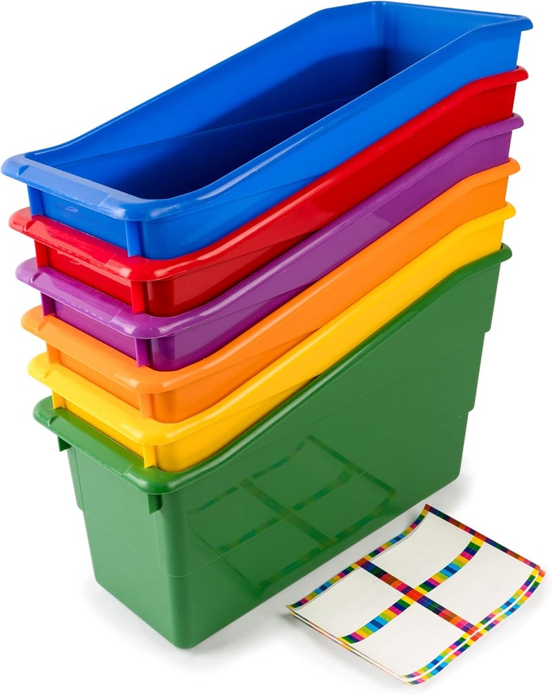 Really Good Stuff -163319 Durable Magazine, Book, Folder, File and Binder Holders – Ideal for Narrow or Vertical Storage Needs– Instantly Color Code Home Classroom –Assorted Primary Colors(Set of 6) - Image 1