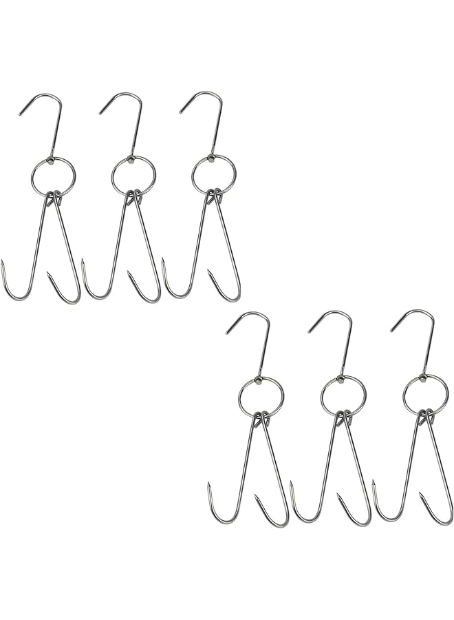 S-TOP 6PCS 9.4" Stainless Steel Double Meat Hooks Roast Duck Bacon Shop Hook BBQ Grill Hanger Cooking Tools Accessories (9.4" X6) - Image 1