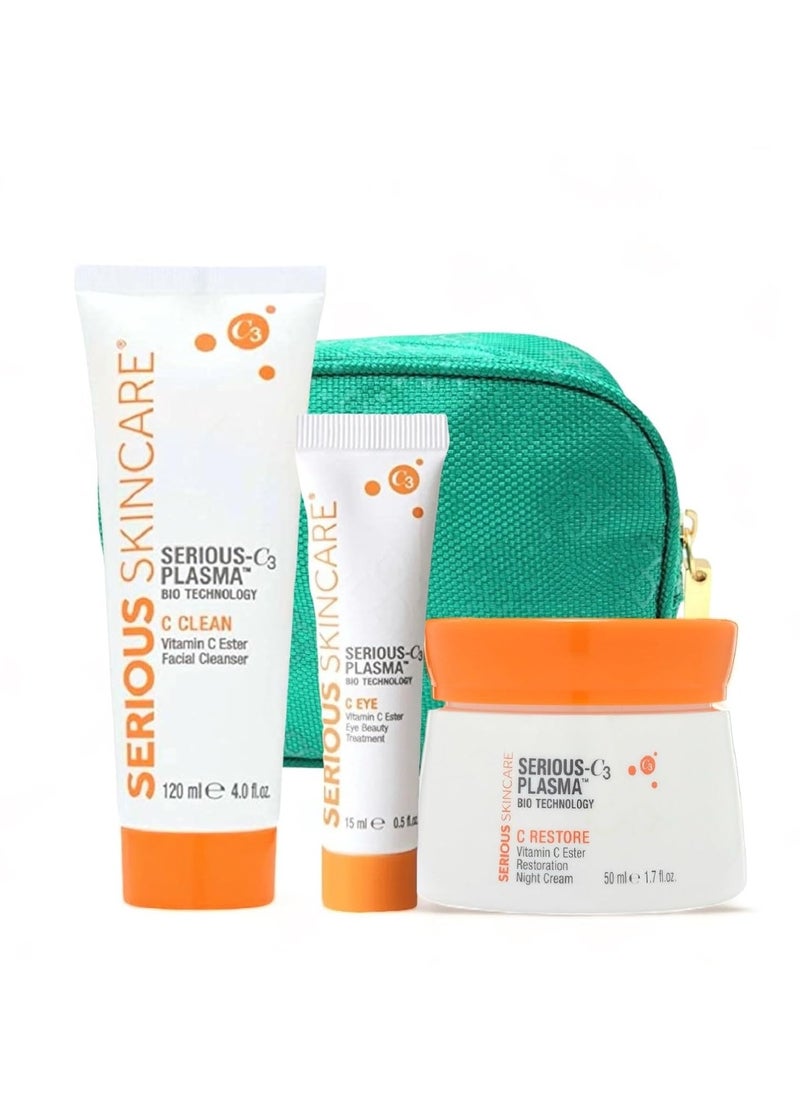 Serious Skincare Serious Skincare Vitamin C & Collagen Skin Care Set - Reduce Wrinkles, Brightening - C-Restore Night Cream Moisturizer for Face, Eye Treatment Gel & C Clean Face Cleanser - Deep Hydration C3 
