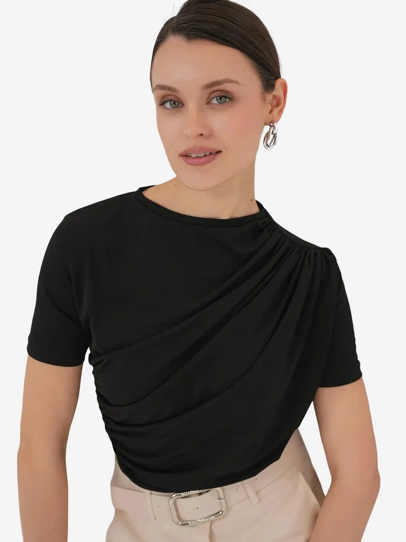 بيغ دارت BDART Fitted Ruffle Detail Blouse with Crew Neck