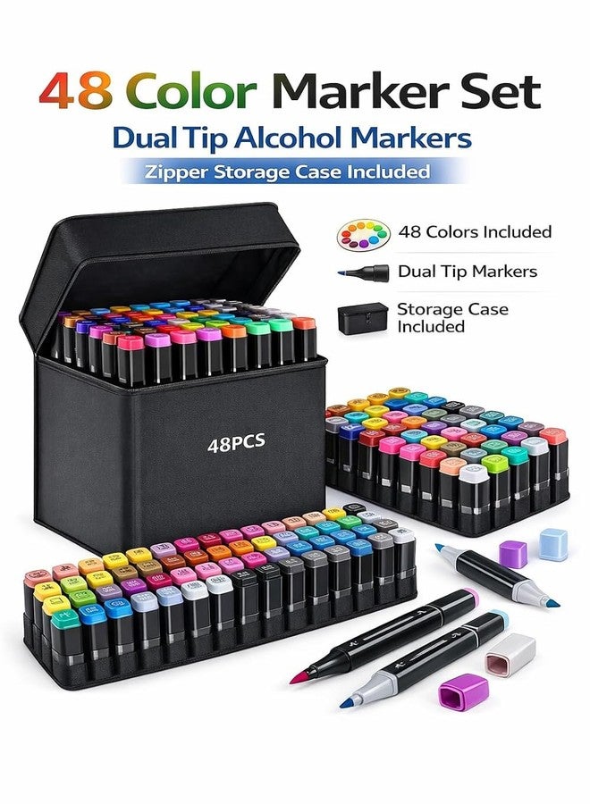Brand Conquer Dual Tip Colorful Art Markers Sketch Pens With Carrying Case For Painting Sketching Calligraphy Drawing -Twin Head Permanent Colouring Marker Pens For Kids - Image 2