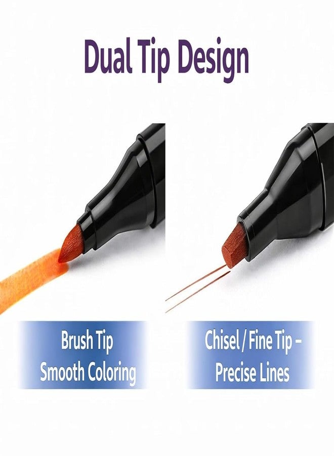 Brand Conquer Dual Tip Colorful Art Markers Sketch Pens With Carrying Case For Painting Sketching Calligraphy Drawing -Twin Head Permanent Colouring Marker Pens For Kids - Image 3