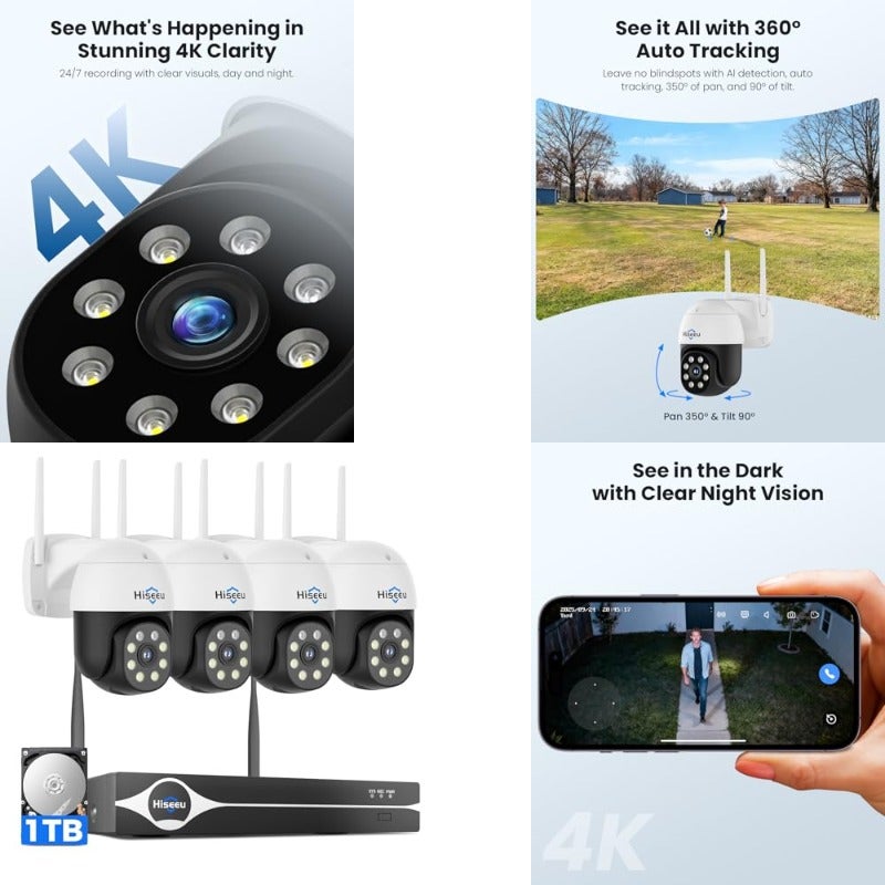 هايسيو Hiseeu 4k Security Cameras Wireless Outdoor 4-cam Kit 3.1 g