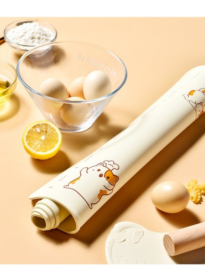 WAOKN 3-piece Silicone Baking Mat and Pastry Tool Set, Extra Thick Non-stick Non-slip Silicone Pastry Mat for Baking, with 1 Piece Wooden Rolling Pin and 1 Piece Spatula  - Image 5
