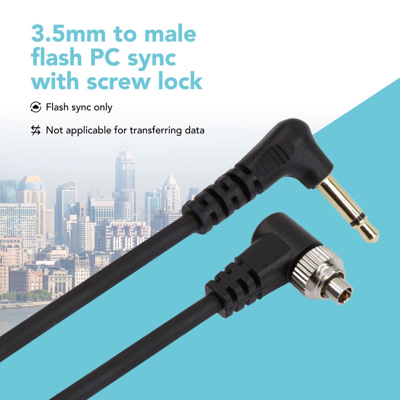 Foto&Tech 3.5 mm to Male Flash PC Sync Cable, 14 Inch Coiled Cord with Screw Lock, Compatible with Nikon Canon and Most DSLR Cameras PocketWizard Plus III Plus II Mini Phone PC1 (1 Piece) - Image 2