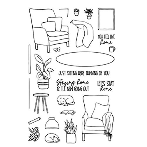 CYFUN DESIGN Lovely Home Sofa Chairs Decor Cats Dogs Plants Book Metal Cutting Dies and Stamps Sets Scrapbooking for Card Making Embossing Stencil Stamping Rubber Clear Stamps and Die-cuts Template Card Crafts - Image 1