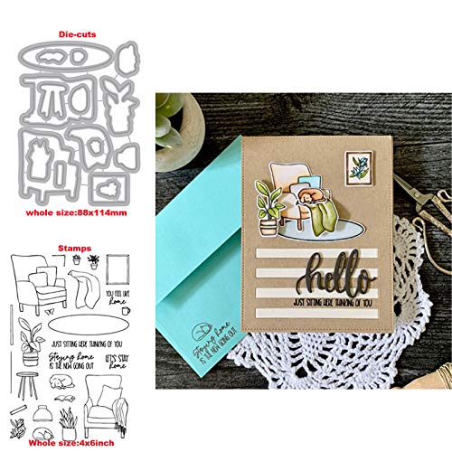 CYFUN DESIGN Lovely Home Sofa Chairs Decor Cats Dogs Plants Book Metal Cutting Dies and Stamps Sets Scrapbooking for Card Making Embossing Stencil Stamping Rubber Clear Stamps and Die-cuts Template Card Crafts - Image 2