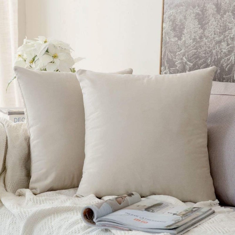 Khooti Velvet Cushion Cover, 32 x 32 Inches (Cream White)(Pack of 2) - Image 1