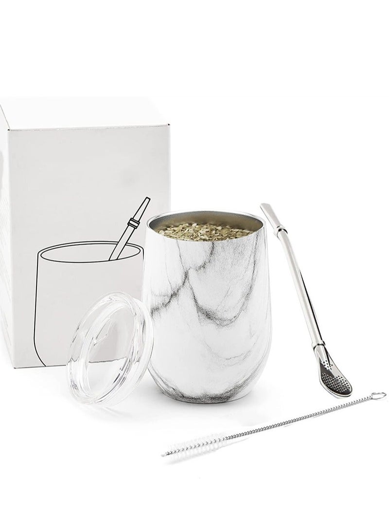 شو وو Yerba Mate Tea Cup And Bombilla Straw Set 12oz Double-wall Stainless Coffee Water Natural Gourd Kit For Loose Leaf Drinking - Image 1