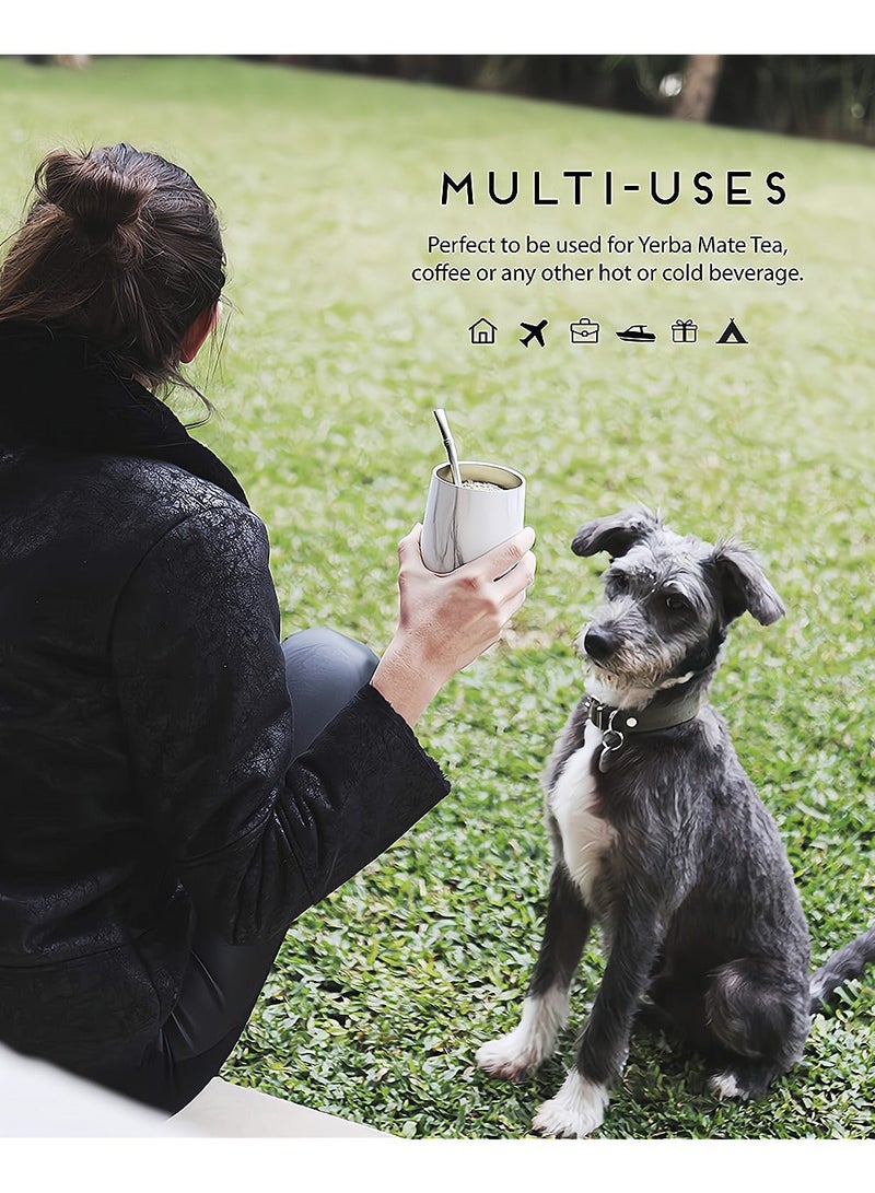 شو وو Yerba Mate Tea Cup And Bombilla Straw Set 12oz Double-wall Stainless Coffee Water Natural Gourd Kit For Loose Leaf Drinking - Image 5