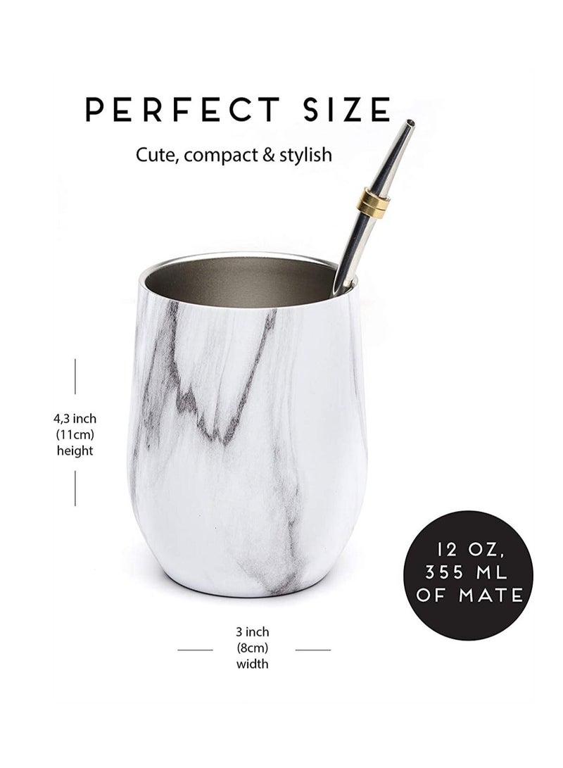 شو وو Yerba Mate Tea Cup And Bombilla Straw Set 12oz Double-wall Stainless Coffee Water Natural Gourd Kit For Loose Leaf Drinking - Image 3