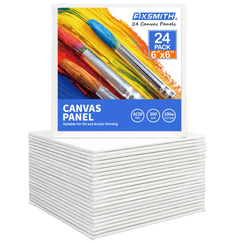 FIXSMITH Painting Canvas Panel Boards Art Canvas24 Pack Small Square CanvasesPrimed Canvas Panels100 CottonAcid FreeArtist Canvas Board for Hobby PaintersStudents  Kids White 6x6