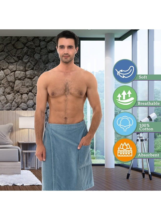 TowelSelections Menâ€™s Wrap Adjustable Cotton Velour Shower Bathrobe Wrap Gym Body Cover Up Robe Large/X-Large Navy - Image 3