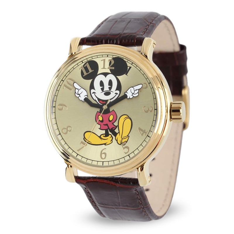 Disney Mickey Mouse Articulating Hands Watch for Men Classic Mickey Watches for Men Perfect Inspired Timepiece Him Stylish Watch with White Dial Gold Case Black Leather Strap - Image 2