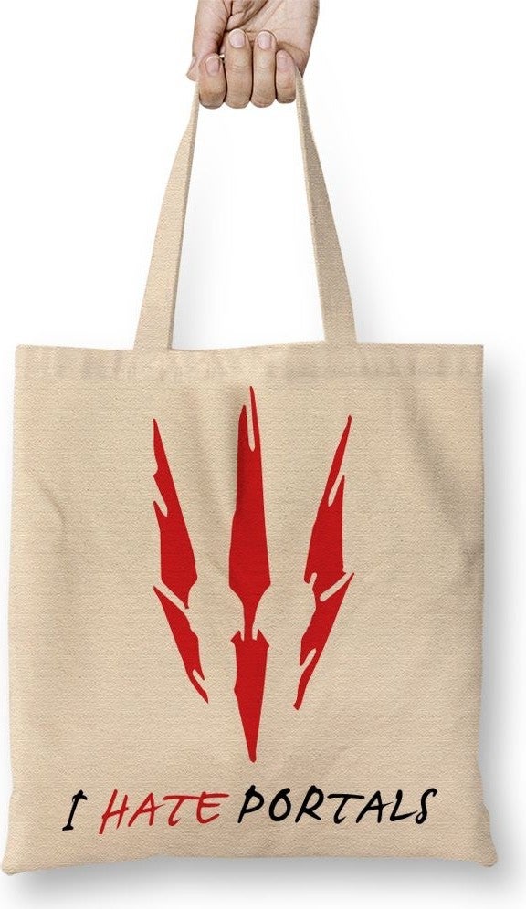 Baskı Dükkanı Print Shop The Witcher I Hate Portals Tote Bag Long Handle