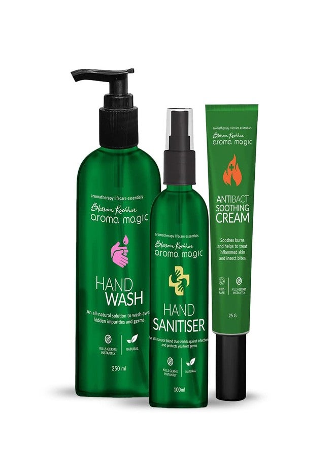 Aroma Magic Hygiene Combo | Hand Wash - 250 ml + Hand Sanitiser- 100 ml + Anti Bact Soothing Cream - 25 gm | Pack of 3