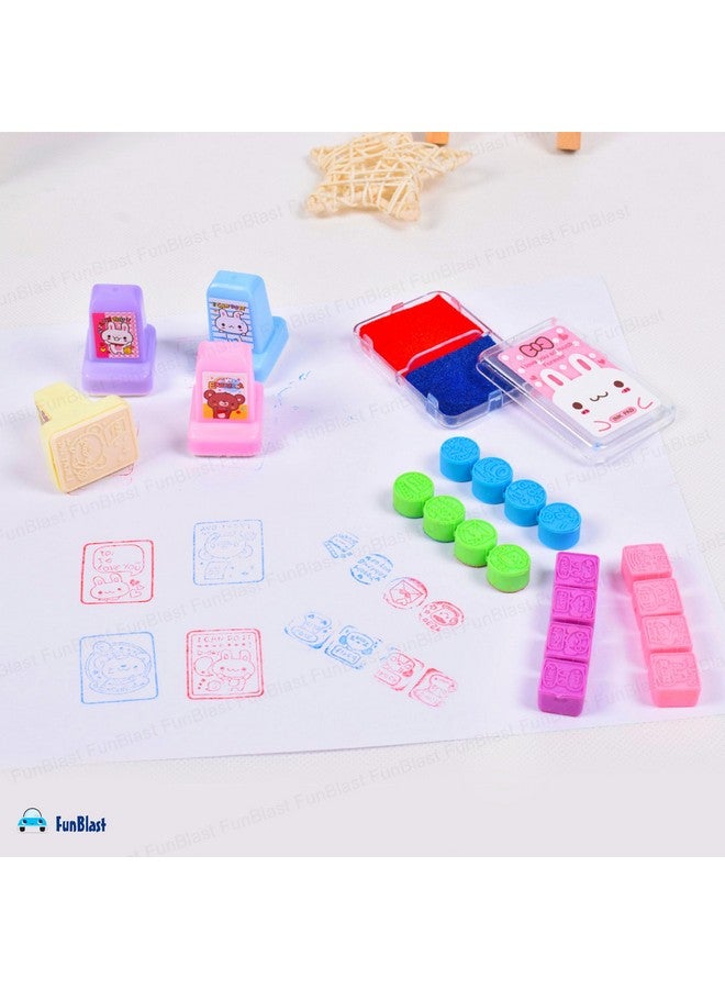 FunBlast Rabbit Theme Rubber Seal Stamp Kit - DIY Coloring & Stamping Set with 16 Small Stamp, 4 Big Stamp, 2 in 1 Ink Pad for Art and Carft, School Supplies, Educational Toys for Girls, Boys (Pink) - Image 4