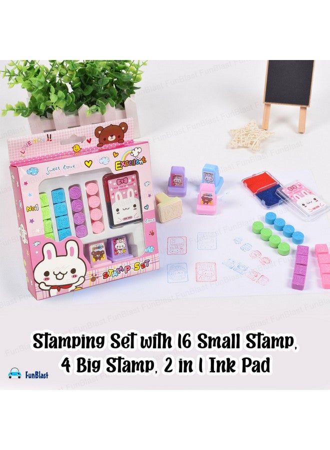 FunBlast Rabbit Theme Rubber Seal Stamp Kit - DIY Coloring & Stamping Set with 16 Small Stamp, 4 Big Stamp, 2 in 1 Ink Pad for Art and Carft, School Supplies, Educational Toys for Girls, Boys (Pink) - Image 3