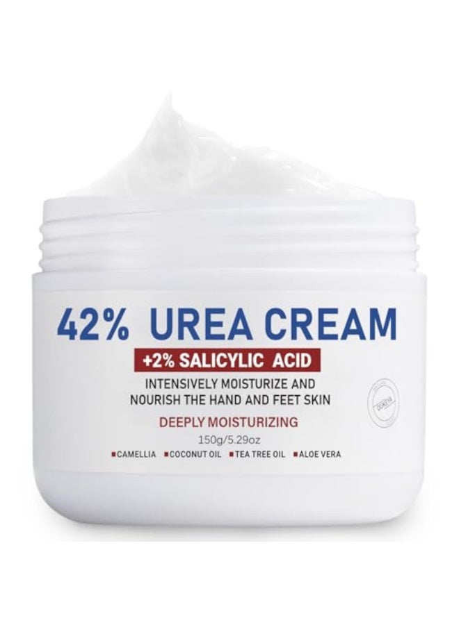 OUKEYA Urea Cream 42% plus Salicylic Acid 2%, Urea Foot Hand Cream for Dry Cracked Feet, Heels, Elbows, Urea Lotion for Deep Moisturizing,Removes Corns Calluses Dead Skin and Softens Toenails - Image 1