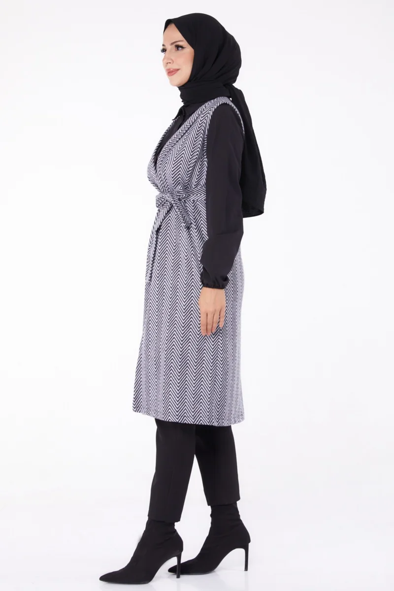 Tofisa Plain Medium Women's Gray Belted Vest - 13311