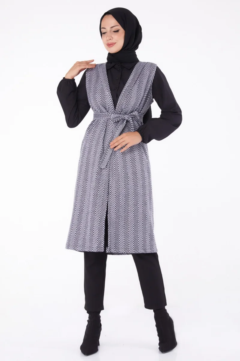 Tofisa Plain Medium Women's Gray Belted Vest - 13311