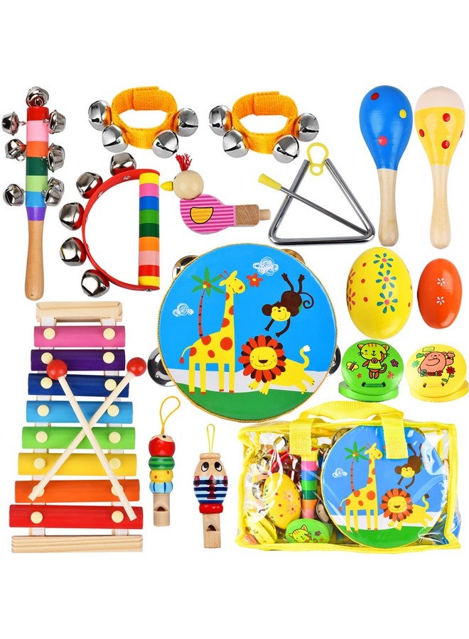 INLAIER INLAIER Kids Musical Instruments Set, 20 Pcs Toddlers Wooden Shakers Percussion Instruments Tambourine Xylophone Toys, Child Early Learning Musical Toys for Boys and Girls Gifts with Carrying Bag  - Image 1