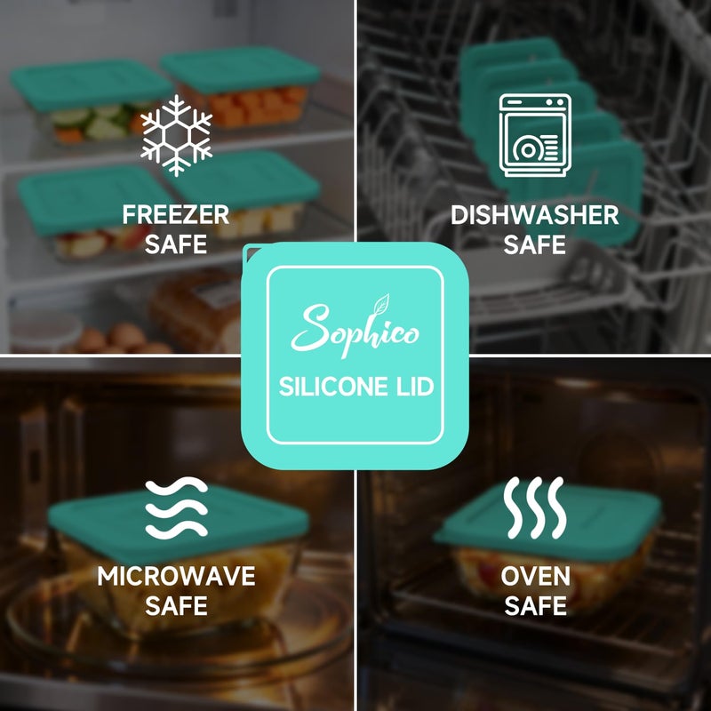 Sophico Silicone Storage Cover Lids Replacement for Pyrex Freshlock and SNAPWARE 4CUP Square Glass Bowls Containers Set(8704), Airtight & Leakproof Lids, Freezer Dishwasher Microwave Safe 5 Pack - Image 5
