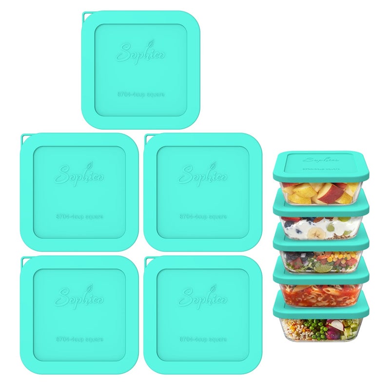 Sophico Silicone Storage Cover Lids Replacement for Pyrex Freshlock and SNAPWARE 4CUP Square Glass Bowls Containers Set(8704), Airtight & Leakproof Lids, Freezer Dishwasher Microwave Safe 5 Pack - Image 1