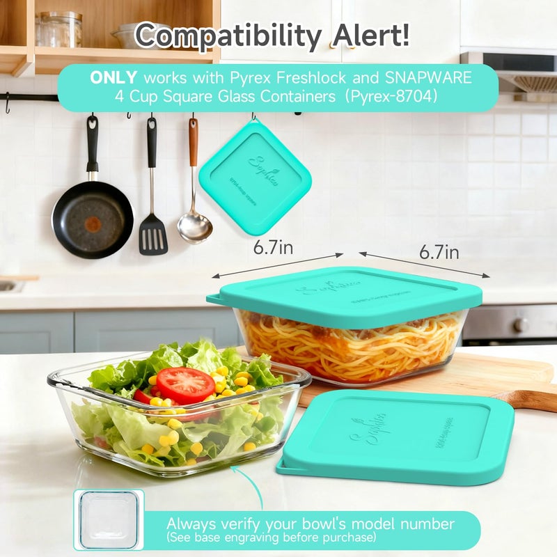 Sophico Silicone Storage Cover Lids Replacement for Pyrex Freshlock and SNAPWARE 4CUP Square Glass Bowls Containers Set(8704), Airtight & Leakproof Lids, Freezer Dishwasher Microwave Safe 5 Pack - Image 2