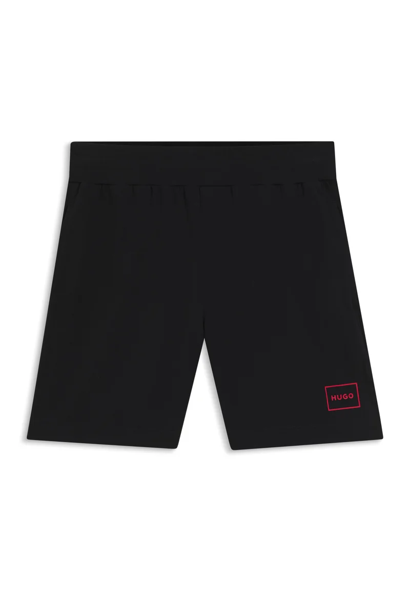 HUGO Black Stretch-cotton shorts with framed logo print for Men | Best Price UAE