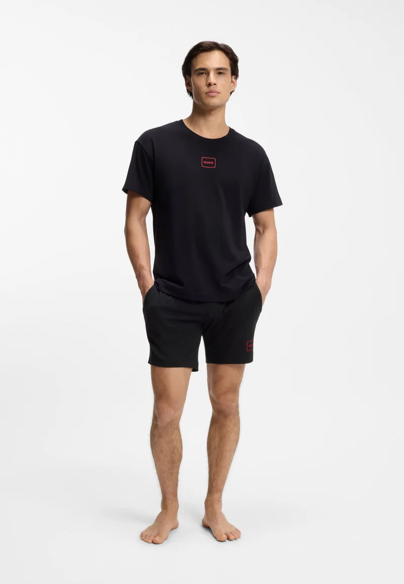 HUGO Black Stretch-cotton shorts with framed logo print for Men | Best Price UAE