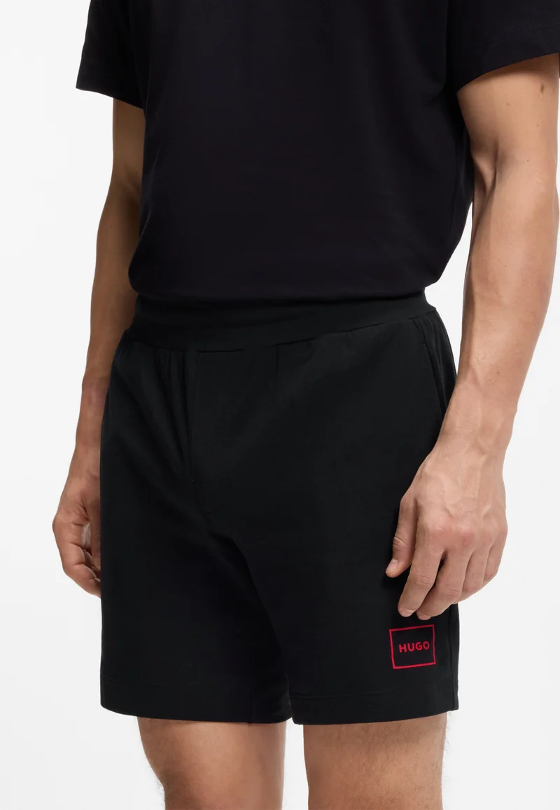 HUGO Black Stretch-cotton shorts with framed logo print for Men | Best Price UAE