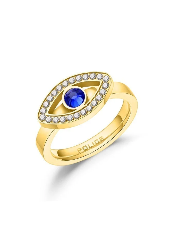 POLICE Eye Gold Plated with Blue and White Crystals Ring for Women 52mm