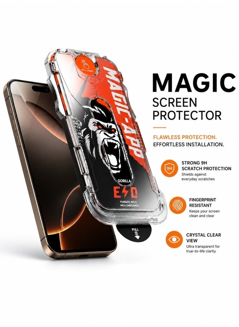 Magic iPhone 17 Pro Screen Protector (1 Pack), 9H Tempered Glass, Ultra HD Clear, Scratch Resistant, Anti-Fingerprint, Easy Installation, Compatible with Phone Covers - Image 1
