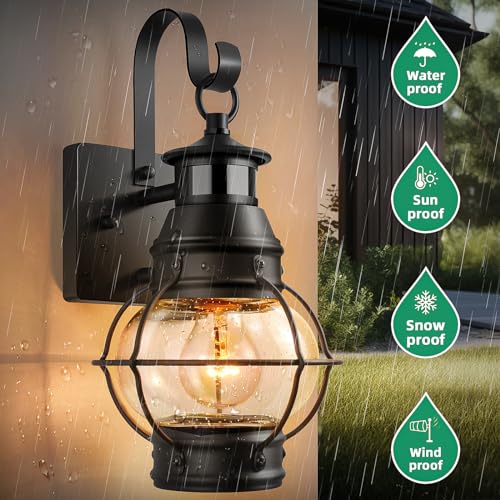 Lamomo Outdoor Wall Light, Motion Sensor Porch Lights Outdoor Wall Light Fixture,Black Dusk to Dawn Exterior Lighting for House Waterproof Anti-Rust Wall Mount Lantern for Outside,Garage(NO Bulb) - Image 5
