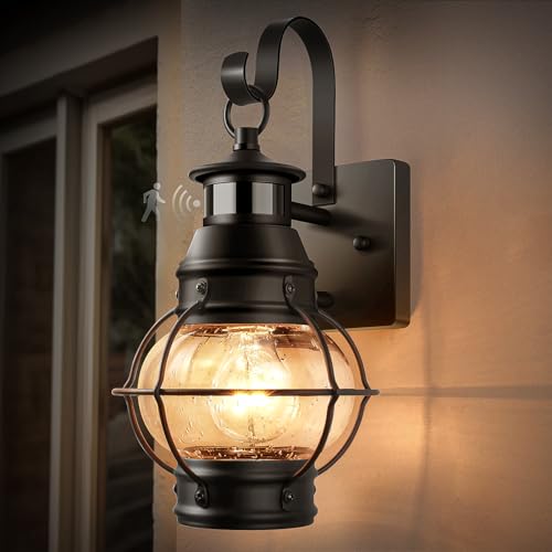 Lamomo Outdoor Wall Light, Motion Sensor Porch Lights Outdoor Wall Light Fixture,Black Dusk to Dawn Exterior Lighting for House Waterproof Anti-Rust Wall Mount Lantern for Outside,Garage(NO Bulb) - Image 1