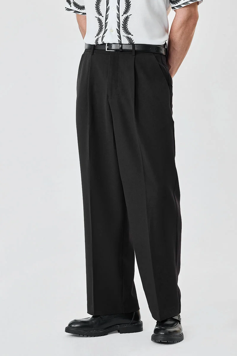 سنيتش Black Solid Relaxed Casual Trousers