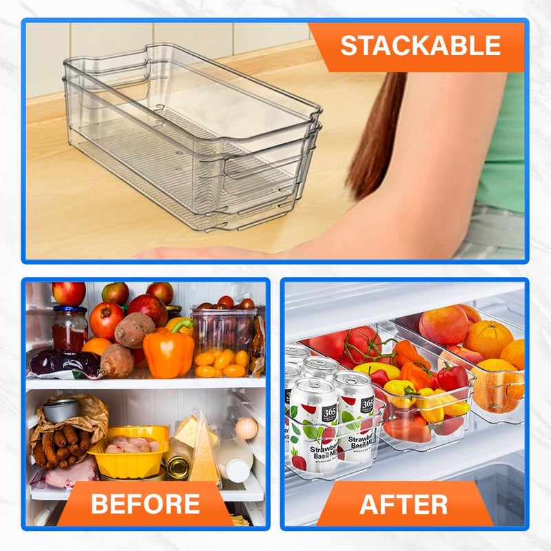 Lifemaster Multi-Purpose Refrigerator Bins - 8 Pieces Usable And Stackable Design Fridge Bin Organizer With Easy Grip Handles - Clear - Image 5
