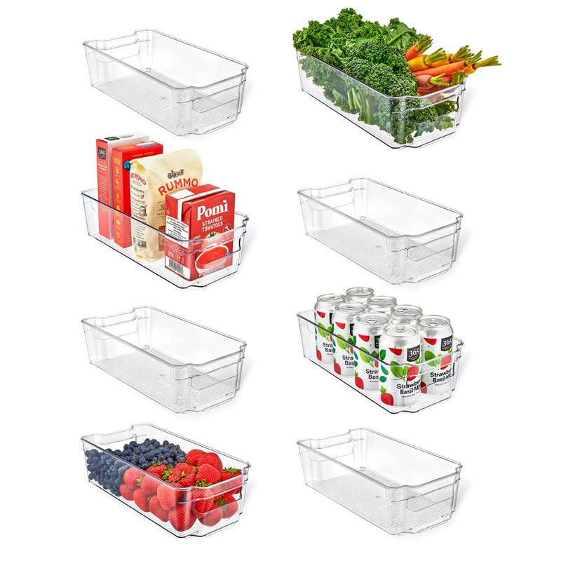 Lifemaster Multi-Purpose Refrigerator Bins - 8 Pieces Usable And Stackable Design Fridge Bin Organizer With Easy Grip Handles - Clear - Image 1